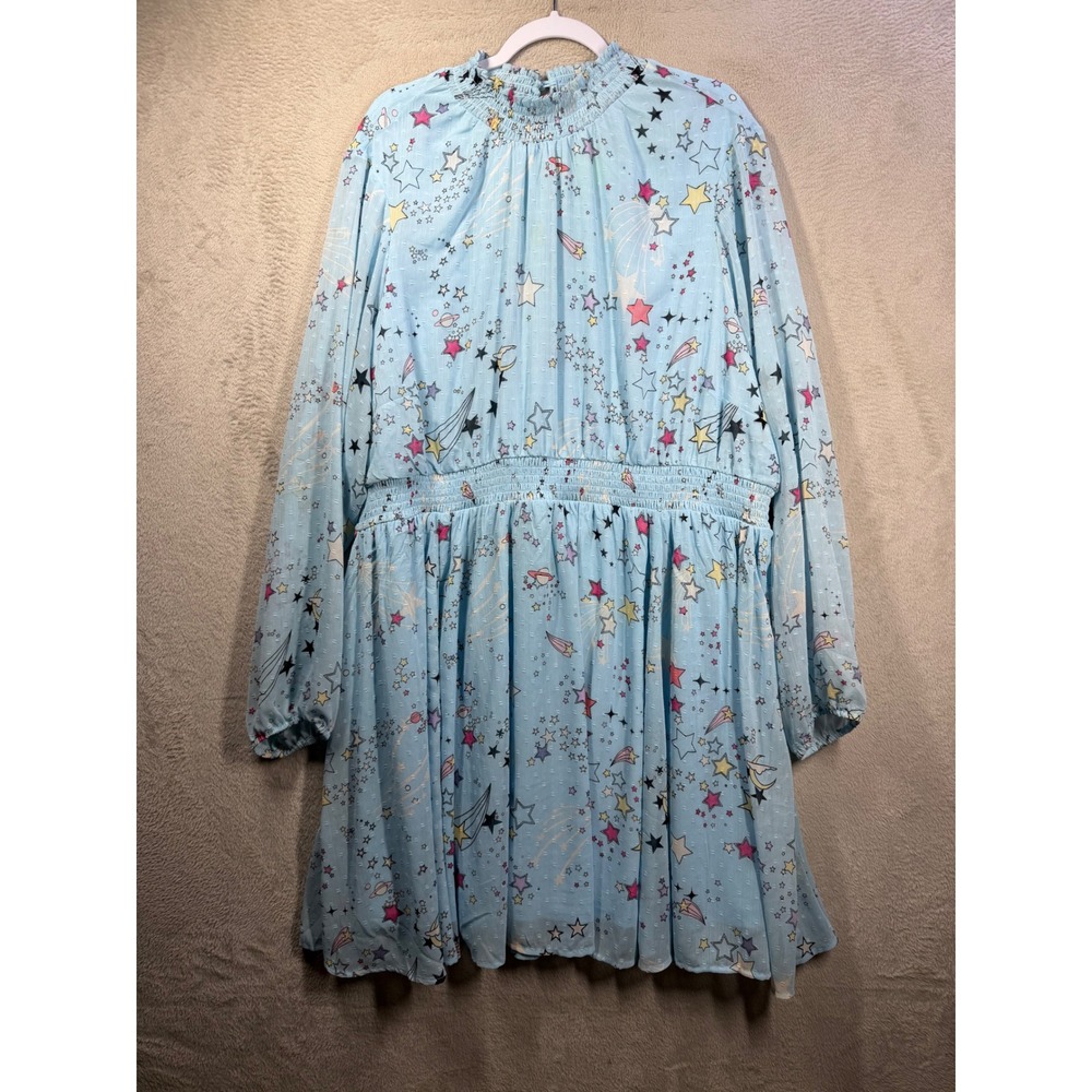 Torrid Celestial Star Print Dress Womens 4X Blue Smocked Chiffon Spacecore Mini